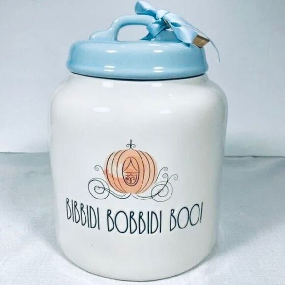 NWT Rae Dunn Cinderella BIBBIDI BOBBIDI BOO Blue Big Canister Cookie jar W Lid